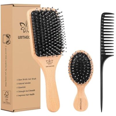 URTHEONE Haarborstel en kam van varkenshaar voor vrouwen, mannen, kinderen, beste natuurlijke houten haarborstel en kleine reisborstel voor droog of nat haar, ontwarren, gladmaken en masseren URTHEONE Haarborstel en kam van varkenshaar voor vrouwen, mannen, kinderen, beste natuurlijke houten haarborstel en kleine reisborstel voor droog of nat haar, ontwarren, gladmaken en masseren
