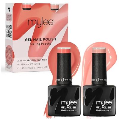 MYLEE Mygel by Feeling Peachy gellak, uv/led, 2 x 10 ml, nailart, manicure en pedicure, voor professioneel gebruik in de salon of thuis, houdt lang en is eenvoudig aan te brengen MYLEE Mygel by Feeling Peachy gellak, uv/led, 2 x 10 ml, nailart, manicure en pedicure, voor professioneel gebruik in de salon of thuis, houdt lang en is eenvoudig aan te brengen