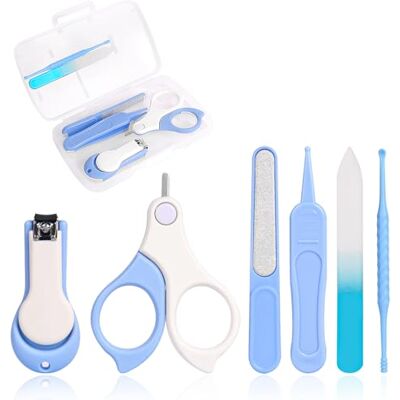 Vicloon Manicure voor baby's, 6 stuks babynagelverzorgingsset voor baby's, manicureset voor baby's, met schaar, nageltang, nageltrimmer, oorstoker, pincet met ronde punt (donkerblauw) Vicloon Manicure voor baby's, 6 stuks babynagelverzorgingsset voor baby's, manicureset voor baby's, met schaar, nageltang, nageltrimmer, oorstoker, pincet met ronde punt (donkerblauw)