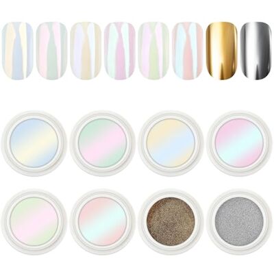 AIMEILI 8 doosjes chroom nagelpoeder parelmoer Aurora Schimmer pareleffect, goud zilver spiegel nagelpoeder holograpi metaal glitter puder decoratie woonkamer DIY nail art 8 stuks AIMEILI 8 doosjes chroom nagelpoeder parelmoer Aurora Schimmer pareleffect, goud zilver spiegel nagelpoeder holograpi metaal glitter puder decoratie woonkamer DIY nail art 8 stuks