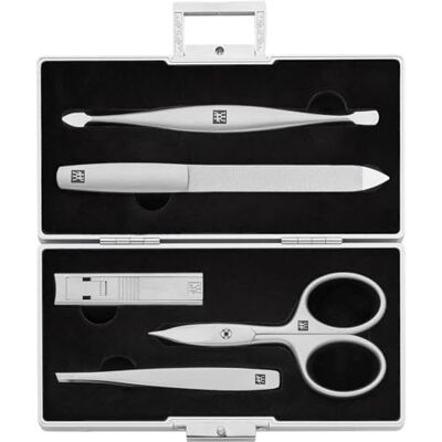 ZWILLING Manicureset (5 stuks, aluminium etui voor nagelverzorging en pedicure, fluwelen inleg met compacte nagelknippers) zwart ZWILLING Manicureset (5 stuks, aluminium etui voor nagelverzorging en pedicure, fluwelen inleg met compacte nagelknippers) zwart