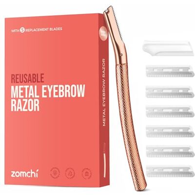 ZOMCHI Wenkbrauwscheerapparaat, precisiebescherming, roségoud Scheerapparaat voor het gezicht, dermaplaning scheermes met 6 messen, metalen handvat, compact voor op reis ZOMCHI Wenkbrauwscheerapparaat, precisiebescherming, roségoud Scheerapparaat voor het gezicht, dermaplaning scheermes met 6 messen, metalen handvat, compact voor op reis