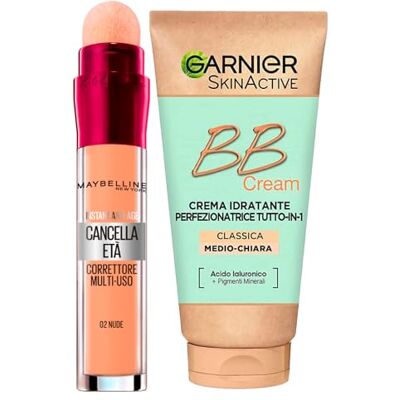 Garnier Skinactive BB Cream All in 1 Perfectionerende gezichtscrème SPF25 medium lichte tint + uitwisbare meerjarige vloeibare concealer kleur 02 nude met spons-applicator Garnier Skinactive BB Cream All in 1 Perfectionerende gezichtscrème SPF25 medium lichte tint + uitwisbare meerjarige vloeibare concealer kleur 02 nude met spons-applicator