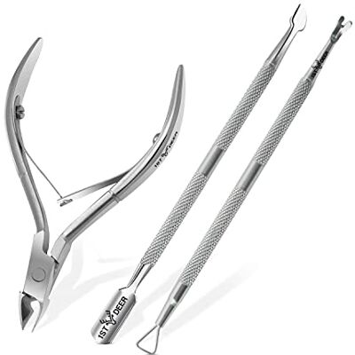 1st Deer Cuticula Cutter, 3 stuks Cuticula Nipper Pusher en Vork, RVS Nail Cuticula Schaar Clippers en Schraper, Professionele Manicure Pedicure Tool voor Nail Art, Spa 1st Deer Cuticula Cutter, 3 stuks Cuticula Nipper Pusher en Vork, RVS Nail Cuticula Schaar Clippers en Schraper, Professionele Manicure Pedicure Tool voor Nail Art, Spa