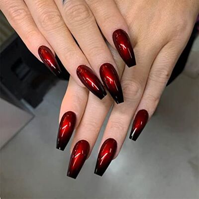 MouyouGlow Faux Ongles Court ,Ballerine Pâle Bordeaux Rouge Unicolore Maté Halloween Press on Nails avec Colle à Ongles,Light Wine Red Frosted Fake Nails MouyouGlow Faux Ongles Court ,Ballerine Pâle Bordeaux Rouge Unicolore Maté Halloween Press on Nails avec Colle à Ongles,Light Wine Red Frosted Fake Nails