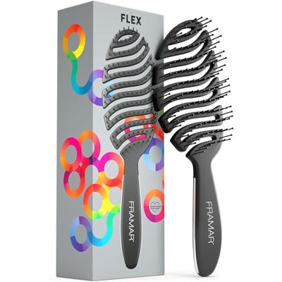 FRAMAR Zwarte borstel voor nat haar, gebogen haarborstel voor dames, zachte haren, krullende haarborstel, FRAMAR Zwarte borstel voor nat haar, gebogen haarborstel voor dames, zachte haren, krullende haarborstel,