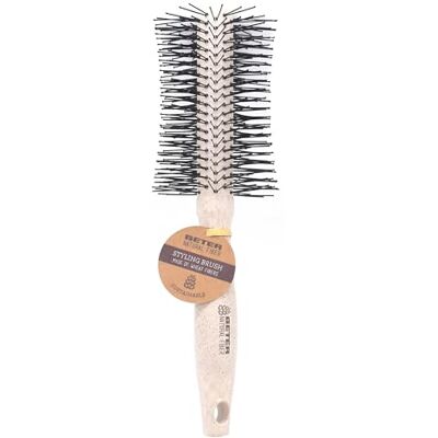 Beter Natuurlijke vezel ronde haarborstel van tarwevezels, ronde borstel voor het modelleren en gladmaken zonder kroezen, zachte styling en zonder trekken, voor alle haartypes Beter Natuurlijke vezel ronde haarborstel van tarwevezels, ronde borstel voor het modelleren en gladmaken zonder kroezen, zachte styling en zonder trekken, voor alle haartypes