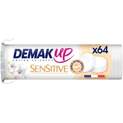 Demak'Up Sensitive wattenschijfjes voor het verwijderen van make-up katoen, voor gezicht en ogen, 100% natuurlijke katoenvezels, 64 katoen Demak'Up Sensitive wattenschijfjes voor het verwijderen van make-up katoen, voor gezicht en ogen, 100% natuurlijke katoenvezels, 64 katoen