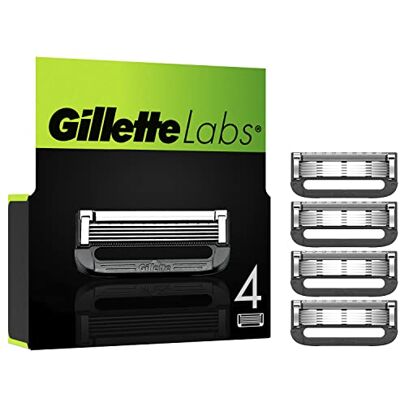 Gillette Labs scheermesjes voor heren, set van 4 navullingen voor scheermesjes compatibel met Labs met peelingstang en verwarmd scheerapparaat Gillette Labs scheermesjes voor heren, set van 4 navullingen voor scheermesjes compatibel met Labs met peelingstang en verwarmd scheerapparaat
