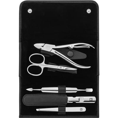 ZWILLING Kit de manucure (5 pièces, soin des ongles et pédicure avec étui en cuir véritable avec pince à ongles), acier inoxydable poli, noir ZWILLING Kit de manucure (5 pièces, soin des ongles et pédicure avec étui en cuir véritable avec pince à ongles), acier inoxydable poli, noir
