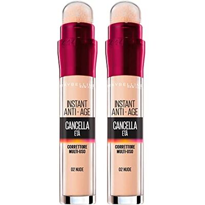 Maybelline New York Vloeibare concealer voor de leeftijd, met goji-bessen en haloxyl, dekking voor donkere kringen en kleine rimpels, 02 naakten, 2 stuks Maybelline New York Vloeibare concealer voor de leeftijd, met goji-bessen en haloxyl, dekking voor donkere kringen en kleine rimpels, 02 naakten, 2 stuks