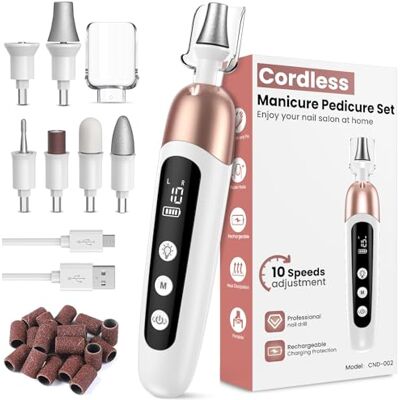KOOFIT Manicure/pedicureset, manicureset, pedicure, draadloos, professionele nagelschuurmachine met accu, elektrische nagelverzorgingsset met 6 opzetstukken, ledlicht, elektrische nagelvijl KOOFIT Manicure/pedicureset, manicureset, pedicure, draadloos, professionele nagelschuurmachine met accu, elektrische nagelverzorgingsset met 6 opzetstukken, ledlicht, elektrische nagelvijl