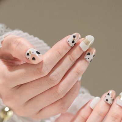 Sun 10 stuks kunstnagels om op te plakken, kort, vierkant, wit, zwart, goud, ombre motief met kleefpads #220 XS Sun 10 stuks kunstnagels om op te plakken, kort, vierkant, wit, zwart, goud, ombre motief met kleefpads #220 XS