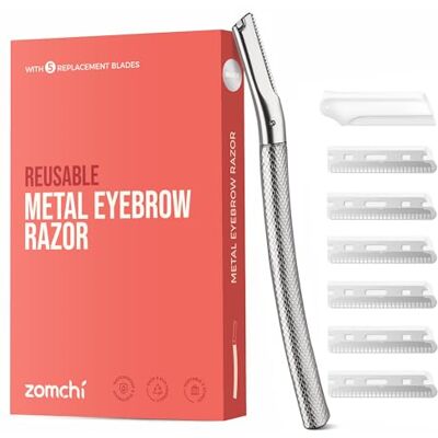 ZOMCHI Wenkbrauwscheerapparaat, precisiebescherming, zilver Scheerapparaat voor het gezicht, dermaplaning scheermes met 6 messen, metalen handvat, compact voor op reis ZOMCHI Wenkbrauwscheerapparaat, precisiebescherming, zilver Scheerapparaat voor het gezicht, dermaplaning scheermes met 6 messen, metalen handvat, compact voor op reis