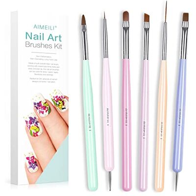 AIMEILI 6-delige nagelkwastenset voor nagelkunst, nagelborstel, dubbel uiteinde, nagelkunst-penseel AIMEILI 6-delige nagelkwastenset voor nagelkunst, nagelborstel, dubbel uiteinde, nagelkunst-penseel