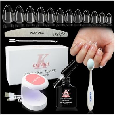 KIANOOL Amerikaanse nagelset, 552 Amerikaanse nagelcapsules, amandel met lamp 5-in-1 kunstnagellijm, UV-gel voor het aanbrengen van Amerika, acryl, kunstnagels, manicureset, doe-het-zelf thuis, cadeau KIANOOL Amerikaanse nagelset, 552 Amerikaanse nagelcapsules, amandel met lamp 5-in-1 kunstnagellijm, UV-gel voor het aanbrengen van Amerika, acryl, kunstnagels, manicureset, doe-het-zelf thuis, cadeau