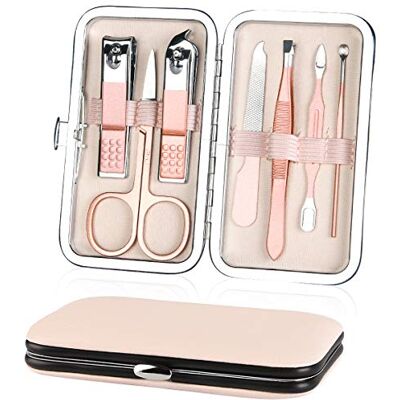 URAQT Manicureset, pedicure, 7 stuks, professionele nagelknipper, roestvrij staal, manicureset, pedicure, met prachtige doos voor reizen en thuis (Rose Glod) URAQT Manicureset, pedicure, 7 stuks, professionele nagelknipper, roestvrij staal, manicureset, pedicure, met prachtige doos voor reizen en thuis (Rose Glod)
