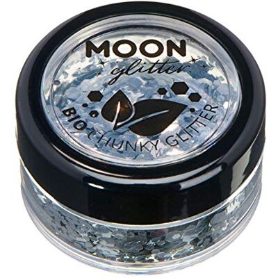 Moon Glitter Eco Chunky Glitter van biologisch afbreekbaar, 100% biologische cosmetica voor gezicht, lichaam, nagels, haar en lippen, 3 g, zilverkleurig Moon Glitter Eco Chunky Glitter van biologisch afbreekbaar, 100% biologische cosmetica voor gezicht, lichaam, nagels, haar en lippen, 3 g, zilverkleurig