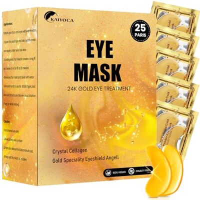 KAIYOCA 25 paar gouden gelpads voor gezwollen ogen, vermindert donkere kringen, wallen onder de ogen en rimpels KAIYOCA 25 paar gouden gelpads voor gezwollen ogen, vermindert donkere kringen, wallen onder de ogen en rimpels