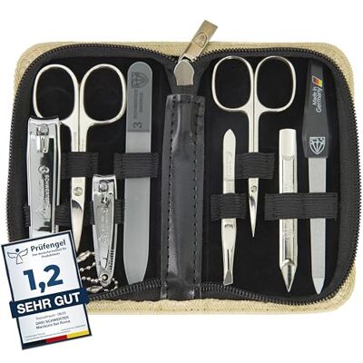 Drei Schwerter Manicureset "Roma" – nagelkoffer met 8 instrumenten: nagelschaar, nagelriemschaar, vingernagelknipper, nagelreiniger, pincet, glazen nagelvijl, vijl Drei Schwerter Manicureset "Roma" – nagelkoffer met 8 instrumenten: nagelschaar, nagelriemschaar, vingernagelknipper, nagelreiniger, pincet, glazen nagelvijl, vijl