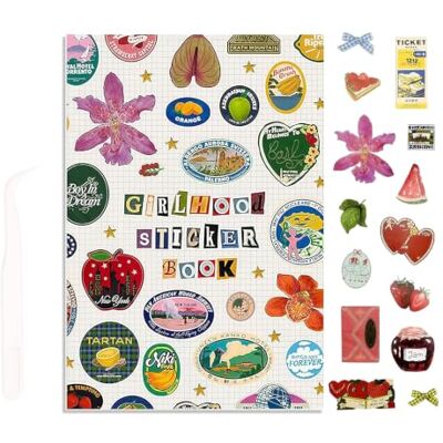 Zhixan Girlhood Stickerboek van kunstpapier met gebogen pincet van 11,5 cm, vintage, reizen, natuur, 1000 stickers voor scrapbooking, doe-het-zelf, cadeau Zhixan Girlhood Stickerboek van kunstpapier met gebogen pincet van 11,5 cm, vintage, reizen, natuur, 1000 stickers voor scrapbooking, doe-het-zelf, cadeau