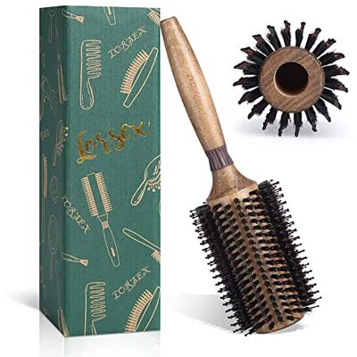 LORSEX Ronde haarborstel voor mannen of vrouwen, sneldrogend, varkenshaar, grote ronde haarborstel voor kapsel, drogen, krullen (retro kleur) (binnen 40 mm/buiten 70 mm LORSEX Ronde haarborstel voor mannen of vrouwen, sneldrogend, varkenshaar, grote ronde haarborstel voor kapsel, drogen, krullen (retro kleur) (binnen 40 mm/buiten 70 mm