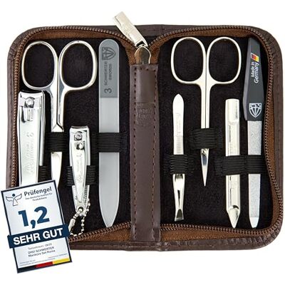 Drei Schwerter Manicureset "Roma" – nageletui met 8 instrumenten: nagelschaar, nagelriemschaar, vingernagelknipper, nagelreiniger, pincet, glazen nagelvijl, Drei Schwerter Manicureset "Roma" – nageletui met 8 instrumenten: nagelschaar, nagelriemschaar, vingernagelknipper, nagelreiniger, pincet, glazen nagelvijl,