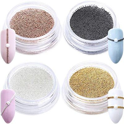 GZMAYUEN 4 stuks nail art goud zilver zwart rose goud metaal mini kaviaar kralen 3D charme strass decoratie accessoires GZMAYUEN 4 stuks nail art goud zilver zwart rose goud metaal mini kaviaar kralen 3D charme strass decoratie accessoires