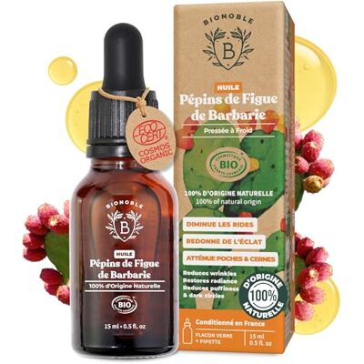 BIONOBLE Biologische cactusvijgzaadolie, zuiver, koudgeperst, zonder hexaan, anti-aging, vermindert rimpels, donkere kringen en wallen – biologische cactusvijgolie voor gezicht – glazen fles, pipet – 15 ml BIONOBLE Biologische cactusvijgzaadolie, zuiver, koudgeperst, zonder hexaan, anti-aging, vermindert rimpels, donkere kringen en wallen – biologische cactusvijgolie voor gezicht – glazen fles, pipet – 15 ml