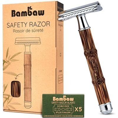Bambaw Veiligheidsscheerapparaat met bamboe handvat, veiligheidsscheerapparaat, traditioneel en duurzaam, milieuvriendelijk (grijs) Bambaw Veiligheidsscheerapparaat met bamboe handvat, veiligheidsscheerapparaat, traditioneel en duurzaam, milieuvriendelijk (grijs)