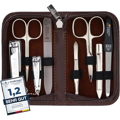 Drei Schwerter Manicureset "Roma" – nagelkoffer met 8 instrumenten: nagelschaar, nagelriemschaar, vingernagelknipper, nagelreiniger, pincet, glazen nagelvijl, vijl Drei Schwerter Manicureset "Roma" – nagelkoffer met 8 instrumenten: nagelschaar, nagelriemschaar, vingernagelknipper, nagelreiniger, pincet, glazen nagelvijl, vijl