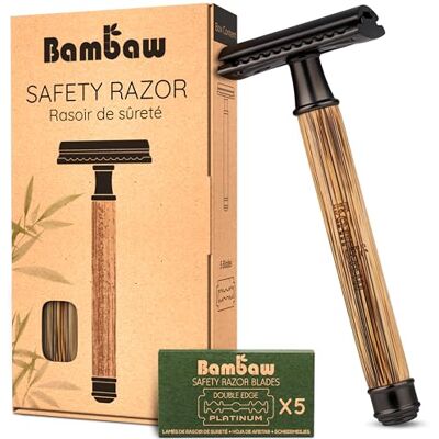 Bambaw Veiligheidsscheerapparaat met bamboe handvat, veiligheidsscheerapparaat, traditioneel en duurzaam, milieuvriendelijk (zwart) Bambaw Veiligheidsscheerapparaat met bamboe handvat, veiligheidsscheerapparaat, traditioneel en duurzaam, milieuvriendelijk (zwart)