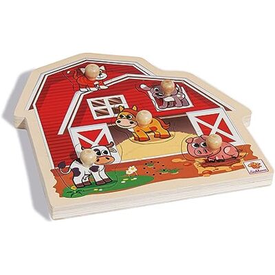 Eichhorn 100005415 puzzel met 100% FSC-gecertificeerd hout met vijf dierengeluiden, kat, koe, paard, hond en varken, 6-delig, 25 x 25 cm Eichhorn 100005415 puzzel met 100% FSC-gecertificeerd hout met vijf dierengeluiden, kat, koe, paard, hond en varken, 6-delig, 25 x 25 cm
