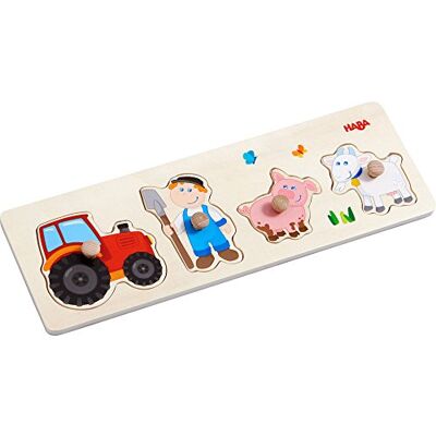 HABA 303185 303185 4-delige houten grijppuzzel met boerderijmotieven en grote houten knopen om vast te pakken, houten speelgoed vanaf 12 maanden, transparant HABA 303185 303185 4-delige houten grijppuzzel met boerderijmotieven en grote houten knopen om vast te pakken, houten speelgoed vanaf 12 maanden, transparant