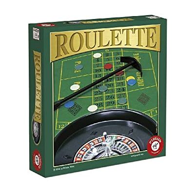Piatnik Roulette: roulette; het wereldberoemde geluksspel voor thuis. Compleet spel met chips, filzspeelvlak, schuber, bal en roltekessel met een diameter van 27 cm Piatnik Roulette: roulette; het wereldberoemde geluksspel voor thuis. Compleet spel met chips, filzspeelvlak, schuber, bal en roltekessel met een diameter van 27 cm