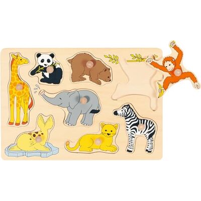 Goki 2041554 – puzzel van hout met inbouw, jonge dieren, 15-delig Goki 2041554 – puzzel van hout met inbouw, jonge dieren, 15-delig