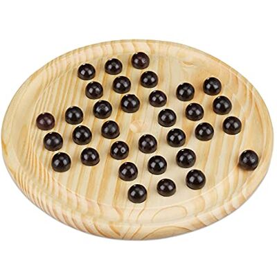 Relaxdays solitaire spel, rond bord, 33 ballen, natuur/zwart Kinderen en volwassenen, 1 speler, houten bordspel Relaxdays solitaire spel, rond bord, 33 ballen, natuur/zwart Kinderen en volwassenen, 1 speler, houten bordspel