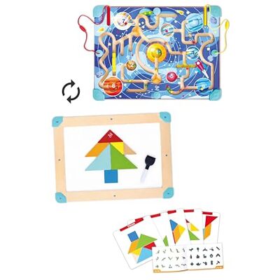 Hape Labyrint & Tangram bord "Ruimte" Magnetisch doolhof voor kinderen Hape Labyrint & Tangram bord "Ruimte" Magnetisch doolhof voor kinderen