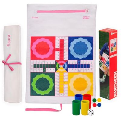 Fisura – Draagbaar bordspel, gans en kleine paarden (parchís), oprolbaar reisspel voor strand, vakantie en uitstapjes, origineel draagbaar spel met speelstenen inbegrepen, 40 x 9 cm Fisura – Draagbaar bordspel, gans en kleine paarden (parchís), oprolbaar reisspel voor strand, vakantie en uitstapjes, origineel draagbaar spel met speelstenen inbegrepen, 40 x 9 cm
