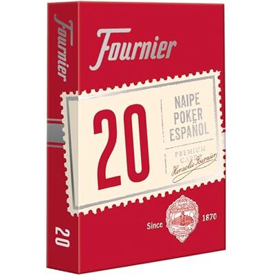 Fournier F21002 Spaans pokerkaartspel nr. 20, 55 kaarten, verschillende kleuren, blauw of rood Fournier F21002 Spaans pokerkaartspel nr. 20, 55 kaarten, verschillende kleuren, blauw of rood