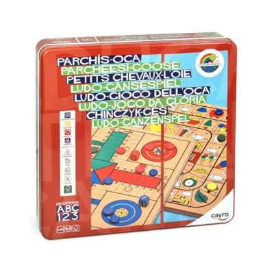 Cayro Parcheesi Kleurrijke houten gans Metalen doos 27X27cm Familie gezelschapsspel Leuk voor alle leeftijden Inclusief dobbelstenen en chips Cayro Parcheesi Kleurrijke houten gans Metalen doos 27X27cm Familie gezelschapsspel Leuk voor alle leeftijden Inclusief dobbelstenen en chips