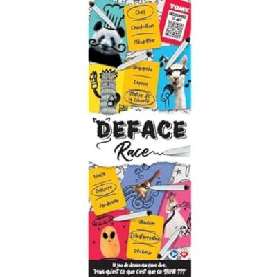 TOMY Games T73588 Deface Race, familiespel voor 4 spelers of meer, voor volwassenen en kinderen vanaf 8 jaar, meerkleurig TOMY Games T73588 Deface Race, familiespel voor 4 spelers of meer, voor volwassenen en kinderen vanaf 8 jaar, meerkleurig