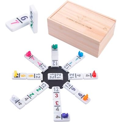 Engelhart 250180 Mexicaanse Domino Trein Box Dubbel 12 Nummers Premium Bordspel Educatieve Dominospellen 91 stuks Dik: 8 mm + 8 Treinen 2 tot 8 Spelers +3 Jaar Engelhart 250180 Mexicaanse Domino Trein Box Dubbel 12 Nummers Premium Bordspel Educatieve Dominospellen 91 stuks Dik: 8 mm + 8 Treinen 2 tot 8 Spelers +3 Jaar