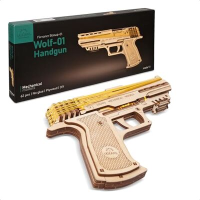 UGEARS Wolf-01 Rubberen pistool van hout, 3D-puzzel, modelleerset, houten pistool met elastiekjes, doe-het-zelf modelbouwset voor kinderen en volwassenen UGEARS Wolf-01 Rubberen pistool van hout, 3D-puzzel, modelleerset, houten pistool met elastiekjes, doe-het-zelf modelbouwset voor kinderen en volwassenen