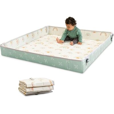 INFANTINO Opvouwbare kruipmat van zacht schuim, extra groot, gemakkelijk mee te nemen, opklapbare zijkanten, antislip, kruipmat voor baby's en jongeren, regenbogen INFANTINO Opvouwbare kruipmat van zacht schuim, extra groot, gemakkelijk mee te nemen, opklapbare zijkanten, antislip, kruipmat voor baby's en jongeren, regenbogen