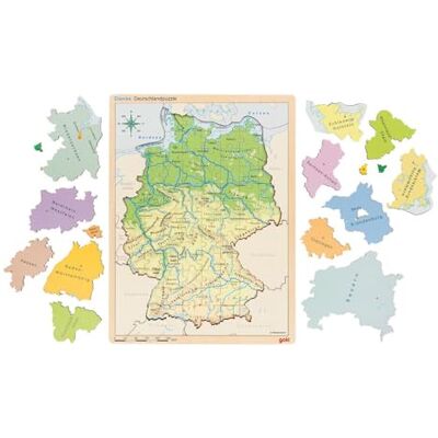 Goki Puzzel in puzzel Duitsland: 30 x 40 x 1 cm, hout, 3 lagen, 98 delen, per stuk Goki Puzzel in puzzel Duitsland: 30 x 40 x 1 cm, hout, 3 lagen, 98 delen, per stuk