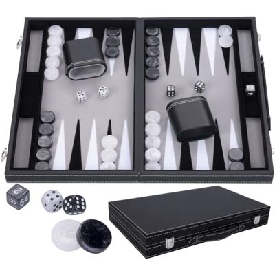 Engelhart 250506 Luxe Backgammon Grijs 38 cm 15 Inch Kunstleer Vilt Inleg Parelmoer dobbelstenen en chips + 2 bekers Strategie Backgammon games Engelhart 250506 Luxe Backgammon Grijs 38 cm 15 Inch Kunstleer Vilt Inleg Parelmoer dobbelstenen en chips + 2 bekers Strategie Backgammon games