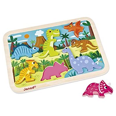 Janod Chunky houten puzzel dinosaurussen 7 delen ontwikkeling van fijne motoriek en concentratie vanaf 18 maanden, J07054 Janod Chunky houten puzzel dinosaurussen 7 delen ontwikkeling van fijne motoriek en concentratie vanaf 18 maanden, J07054