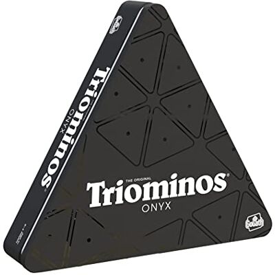 Goliath Triominos Onyx, driehoekige en zwarte dominostenen in metalen doos, strategisch bordspel, om met familie of vrienden te spelen, vanaf 6 jaar Goliath Triominos Onyx, driehoekige en zwarte dominostenen in metalen doos, strategisch bordspel, om met familie of vrienden te spelen, vanaf 6 jaar