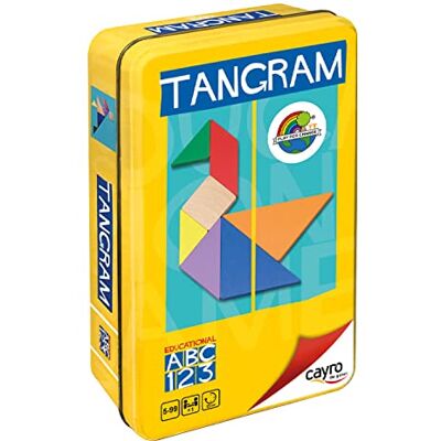 Cayro Tangram + 7 jaar gekleurde houten onderdelen educatief bordspel ideaal voor kinderen en volwassenen 7 tans, 1 metalen doos en geïllustreerd boek Cayro Tangram + 7 jaar gekleurde houten onderdelen educatief bordspel ideaal voor kinderen en volwassenen 7 tans, 1 metalen doos en geïllustreerd boek
